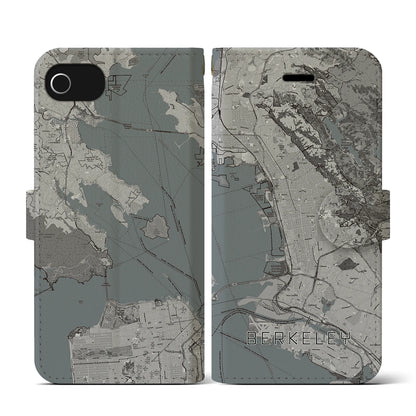 【バークレー（アメリカ）】地図柄iPhoneケース（手帳タイプ）モノトーン・iPhone SE（第3 / 第2世代） / 8 / 7 / 6s / 6 用