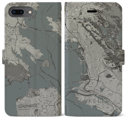 【バークレー（アメリカ）】地図柄iPhoneケース（手帳タイプ）モノトーン・iPhone 8Plus /7Plus / 6sPlus / 6Plus 用