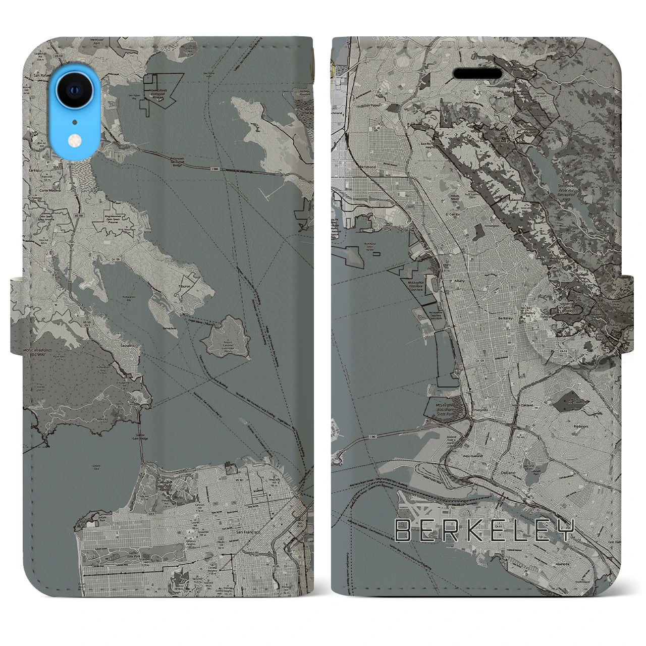 【バークレー】地図柄iPhoneケース（手帳両面タイプ・モノトーン）iPhone XR 用