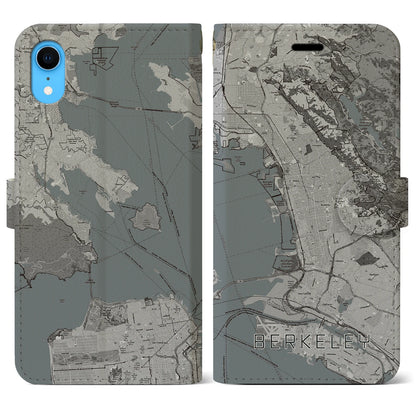 【バークレー（アメリカ）】地図柄iPhoneケース（手帳タイプ）モノトーン・iPhone XR 用