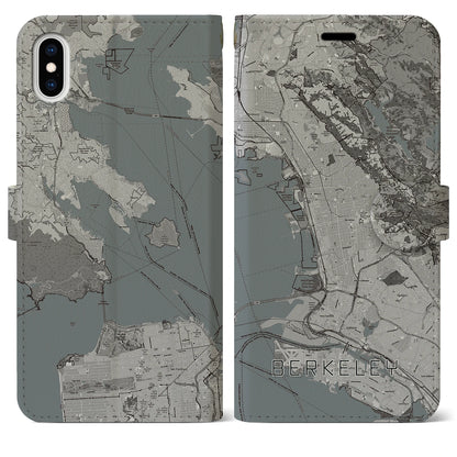 【バークレー（アメリカ）】地図柄iPhoneケース（手帳タイプ）モノトーン・iPhone XS Max 用