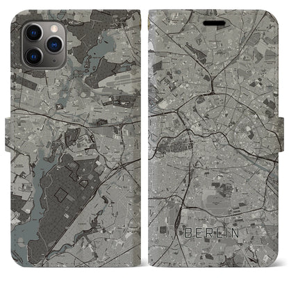 【ベルリン（ドイツ）】地図柄iPhoneケース（手帳タイプ）モノトーン・iPhone 11 Pro Max 用