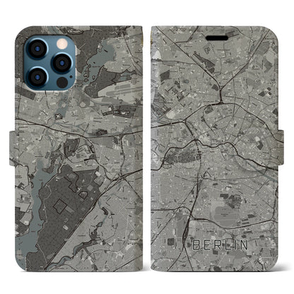 【ベルリン（ドイツ）】地図柄iPhoneケース（手帳タイプ）モノトーン・iPhone 12 / 12 Pro 用