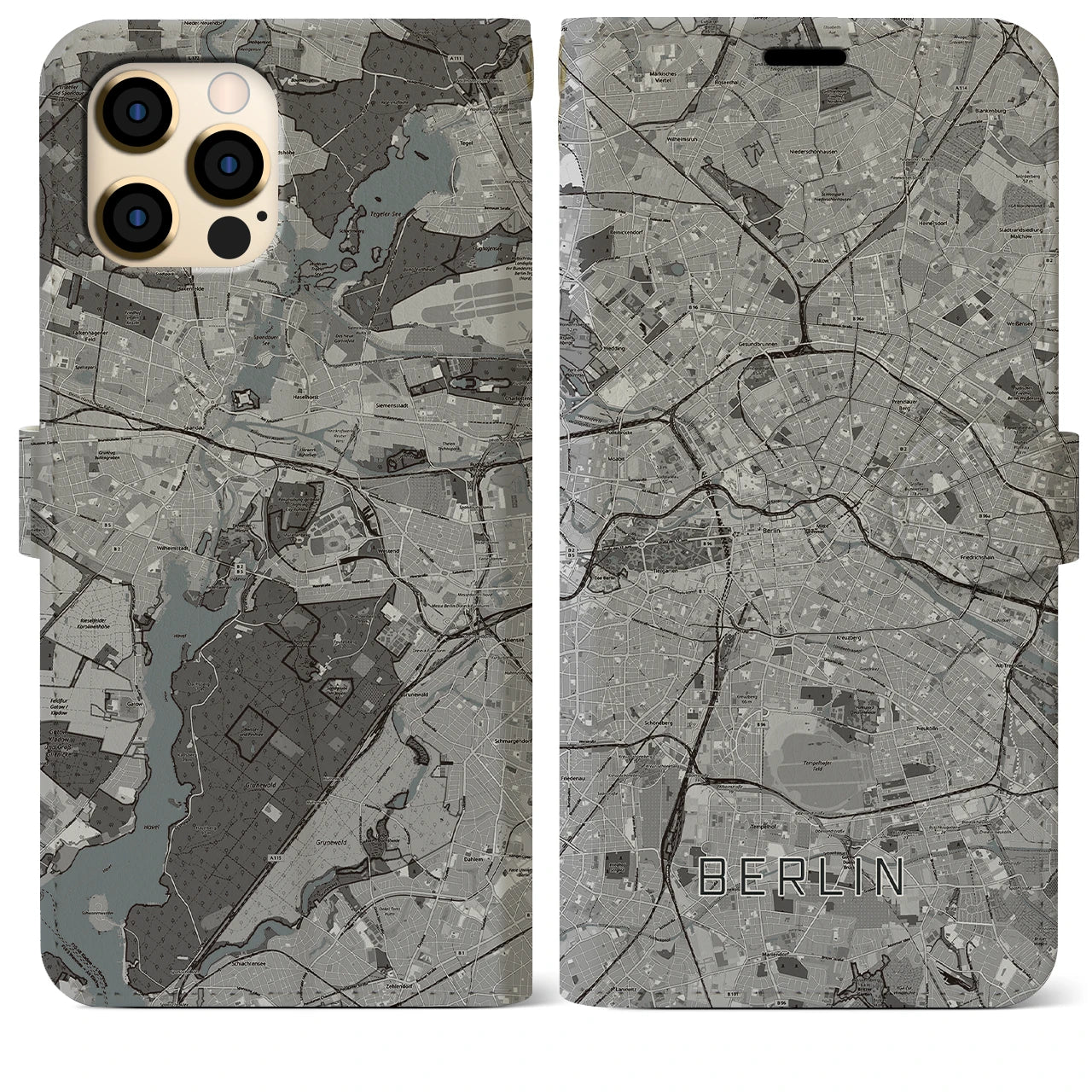【ベルリン】地図柄iPhoneケース（手帳両面タイプ・モノトーン）iPhone 12 Pro Max 用