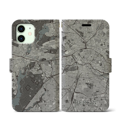 【ベルリン（ドイツ）】地図柄iPhoneケース（手帳タイプ）モノトーン・iPhone 12 mini 用