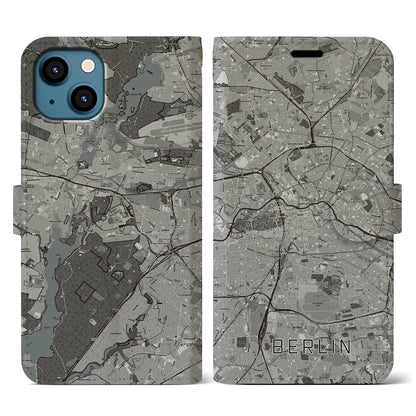 【ベルリン（ドイツ）】地図柄iPhoneケース（手帳タイプ）モノトーン・iPhone 13 用