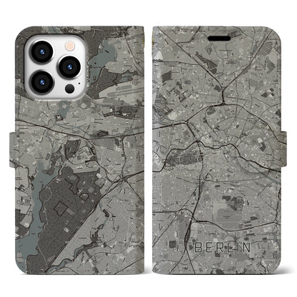 【ベルリン（ドイツ）】地図柄iPhoneケース（手帳タイプ）モノトーン・iPhone 13 Pro 用