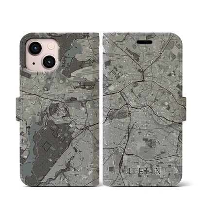 【ベルリン（ドイツ）】地図柄iPhoneケース（手帳タイプ）モノトーン・iPhone 13 mini 用