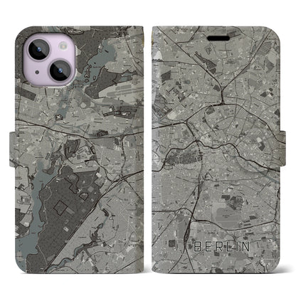 【ベルリン（ドイツ）】地図柄iPhoneケース（手帳タイプ）モノトーン・iPhone 14 用