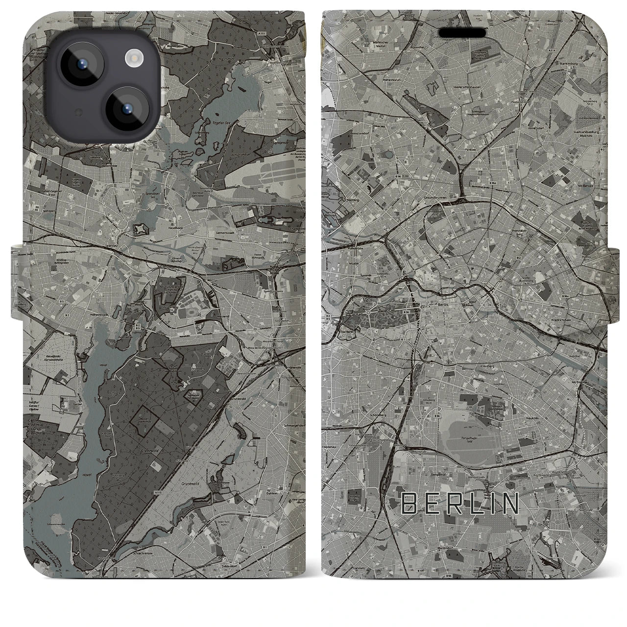 【ベルリン】地図柄iPhoneケース（手帳両面タイプ・モノトーン）iPhone 14 Plus 用