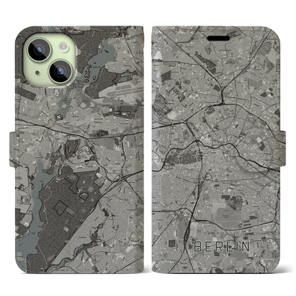 【ベルリン（ドイツ）】地図柄iPhoneケース（手帳タイプ）モノトーン・iPhone 15 用