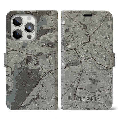 【ベルリン（ドイツ）】地図柄iPhoneケース（手帳タイプ）モノトーン・iPhone 15 Pro 用
