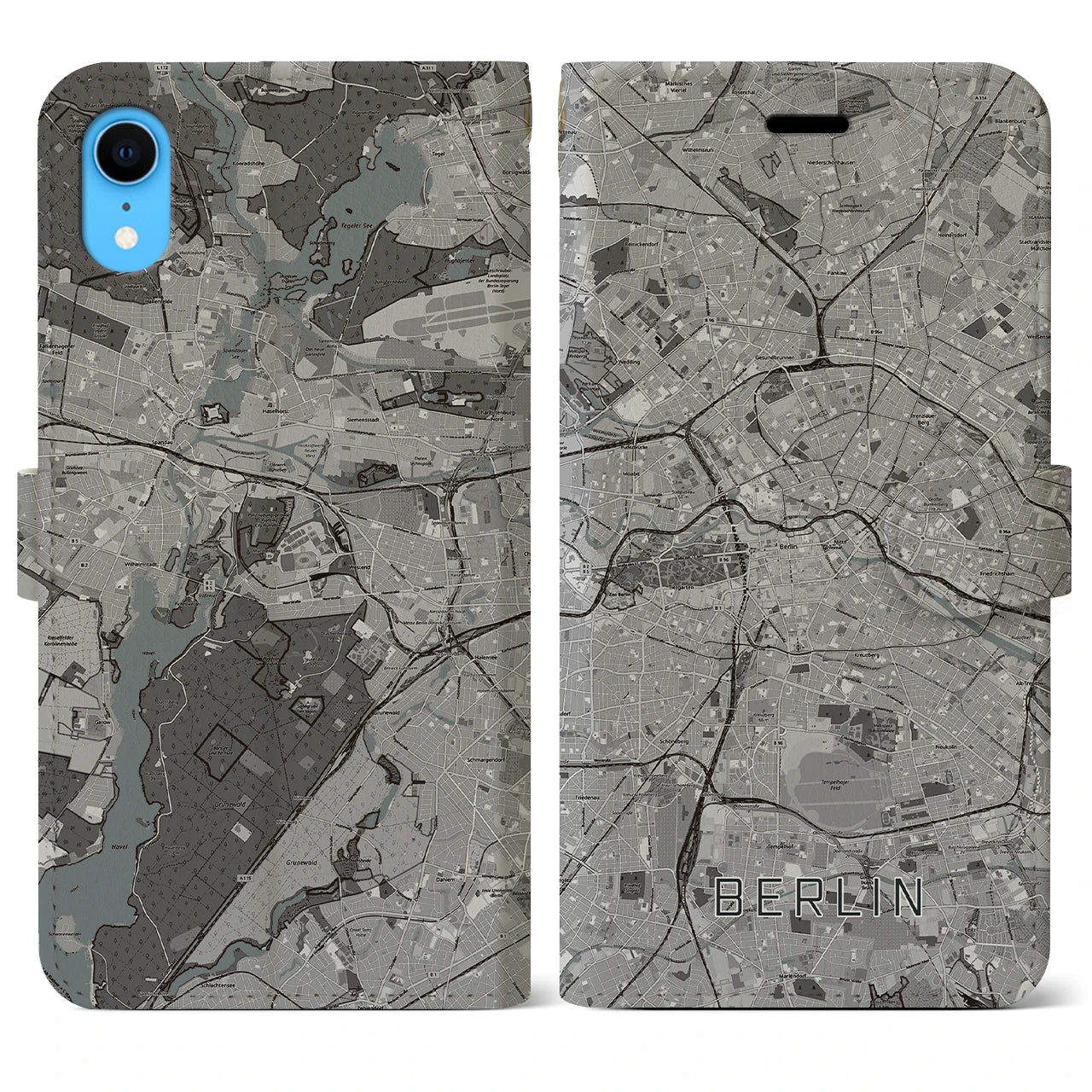 【ベルリン】地図柄iPhoneケース（手帳両面タイプ・モノトーン）iPhone XR 用