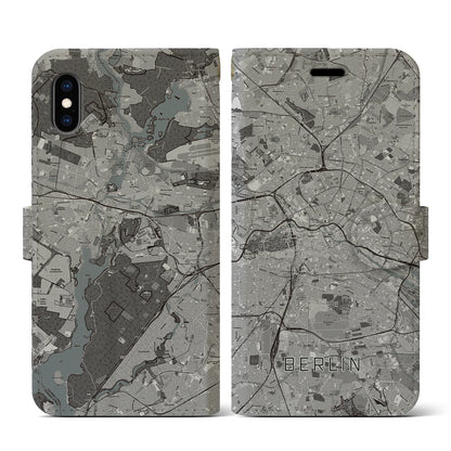 【ベルリン（ドイツ）】地図柄iPhoneケース（手帳タイプ）モノトーン・iPhone XS / X 用