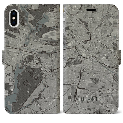 【ベルリン（ドイツ）】地図柄iPhoneケース（手帳タイプ）モノトーン・iPhone XS Max 用