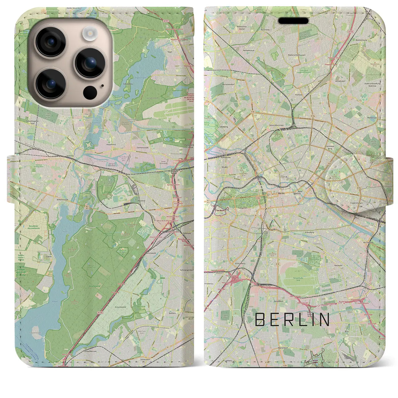 【ベルリン（ドイツ）】地図柄iPhoneケース（手帳タイプ）ナチュラル・iPhone 16 Plus 用