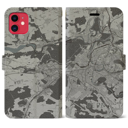 【ベルン（スイス）】地図柄iPhoneケース（手帳タイプ）モノトーン・iPhone 11 用