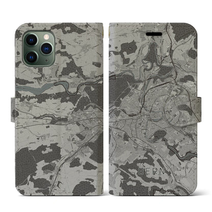 【ベルン（スイス）】地図柄iPhoneケース（手帳タイプ）モノトーン・iPhone 11 Pro 用