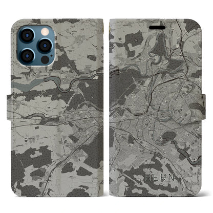 【ベルン（スイス）】地図柄iPhoneケース（手帳タイプ）モノトーン・iPhone 12 / 12 Pro 用