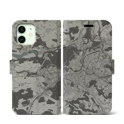 【ベルン（スイス）】地図柄iPhoneケース（手帳タイプ）モノトーン・iPhone 12 mini 用