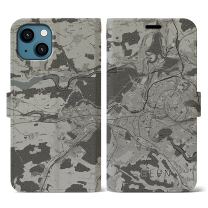【ベルン（スイス）】地図柄iPhoneケース（手帳タイプ）モノトーン・iPhone 13 用