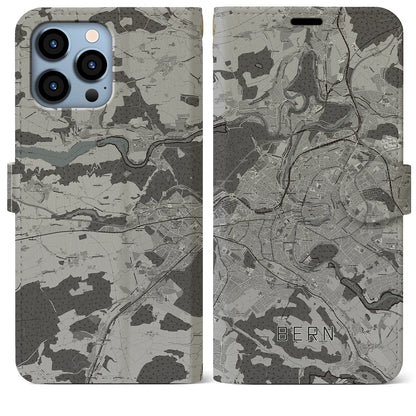 【ベルン（スイス）】地図柄iPhoneケース（手帳タイプ）モノトーン・iPhone 13 Pro Max 用