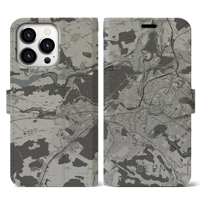 【ベルン（スイス）】地図柄iPhoneケース（手帳タイプ）モノトーン・iPhone 13 Pro 用
