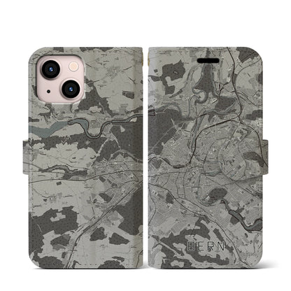 【ベルン（スイス）】地図柄iPhoneケース（手帳タイプ）モノトーン・iPhone 13 mini 用