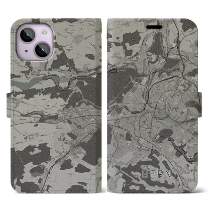 【ベルン（スイス）】地図柄iPhoneケース（手帳タイプ）モノトーン・iPhone 14 用