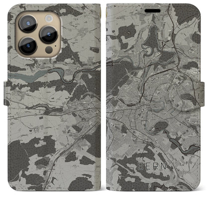 【ベルン（スイス）】地図柄iPhoneケース（手帳タイプ）モノトーン・iPhone 14 Pro Max 用