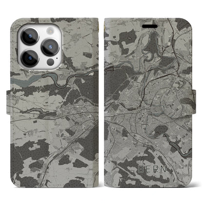 【ベルン（スイス）】地図柄iPhoneケース（手帳タイプ）モノトーン・iPhone 14 Pro 用