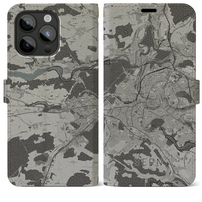 【ベルン（スイス）】地図柄iPhoneケース（手帳タイプ）モノトーン・iPhone 15 Pro Max 用