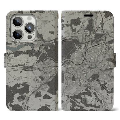 【ベルン（スイス）】地図柄iPhoneケース（手帳タイプ）モノトーン・iPhone 15 Pro 用