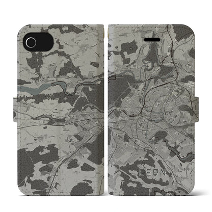 【ベルン（スイス）】地図柄iPhoneケース（手帳タイプ）モノトーン・iPhone SE（第3 / 第2世代） / 8 / 7 / 6s / 6 用