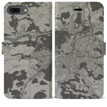 【ベルン（スイス）】地図柄iPhoneケース（手帳タイプ）モノトーン・iPhone 8Plus /7Plus / 6sPlus / 6Plus 用