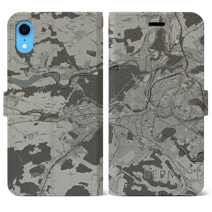 【ベルン（スイス）】地図柄iPhoneケース（手帳タイプ）モノトーン・iPhone XR 用