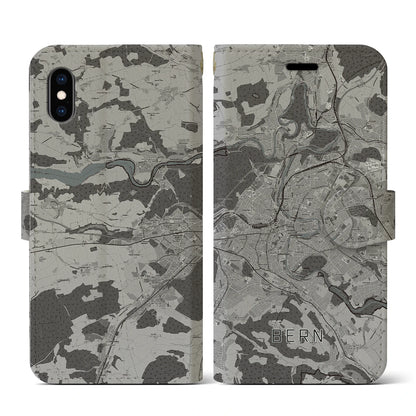 【ベルン（スイス）】地図柄iPhoneケース（手帳タイプ）モノトーン・iPhone XS / X 用