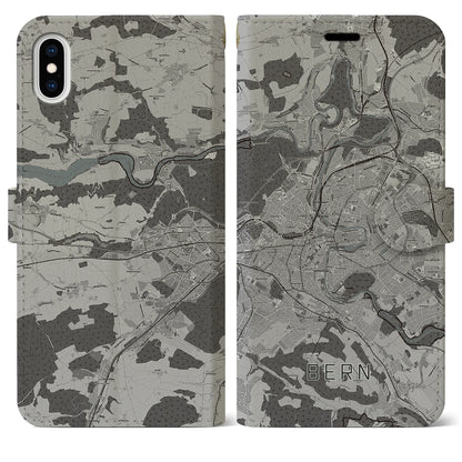 【ベルン（スイス）】地図柄iPhoneケース（手帳タイプ）モノトーン・iPhone XS Max 用