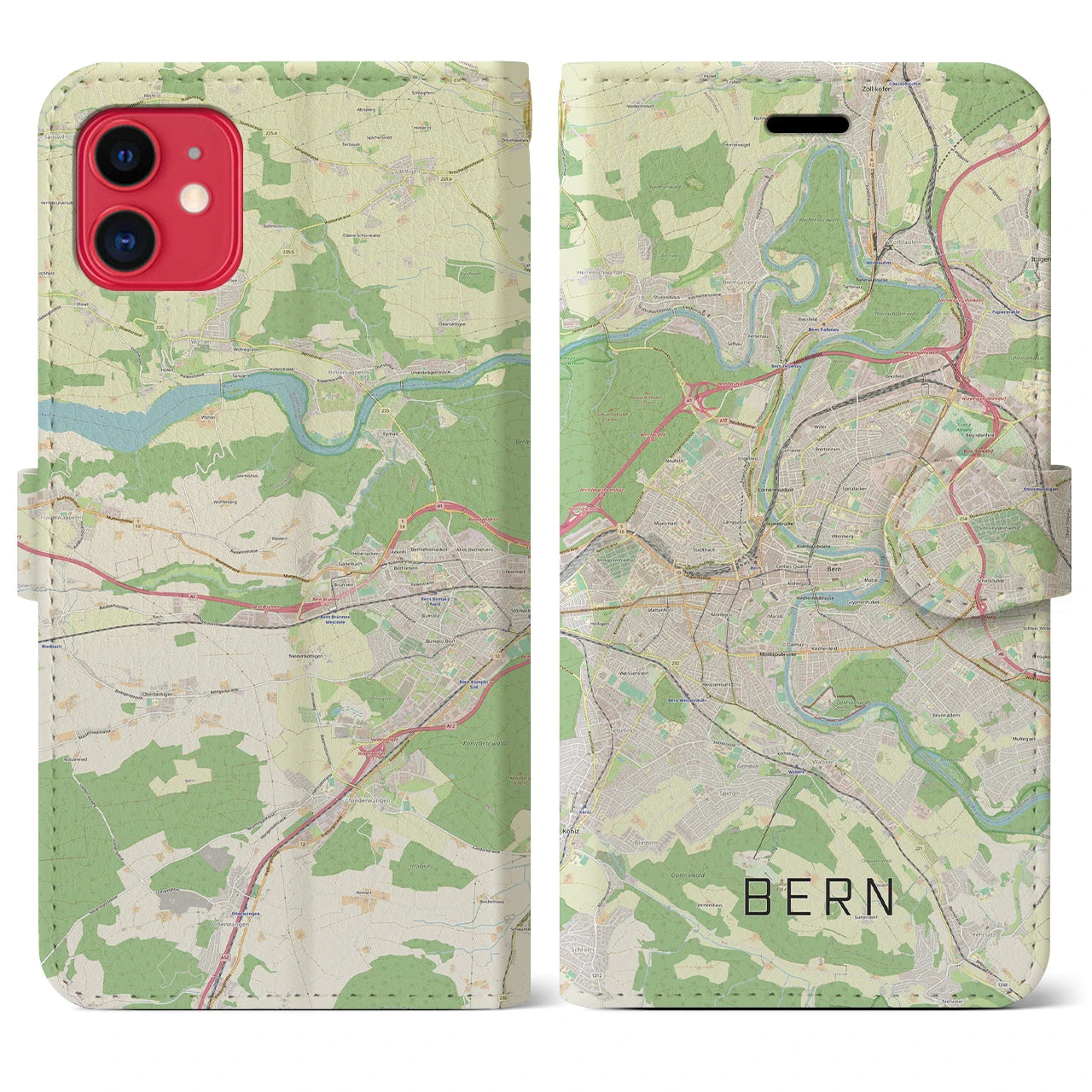 【ベルン】地図柄iPhoneケース（手帳両面タイプ・ナチュラル）iPhone 11 用