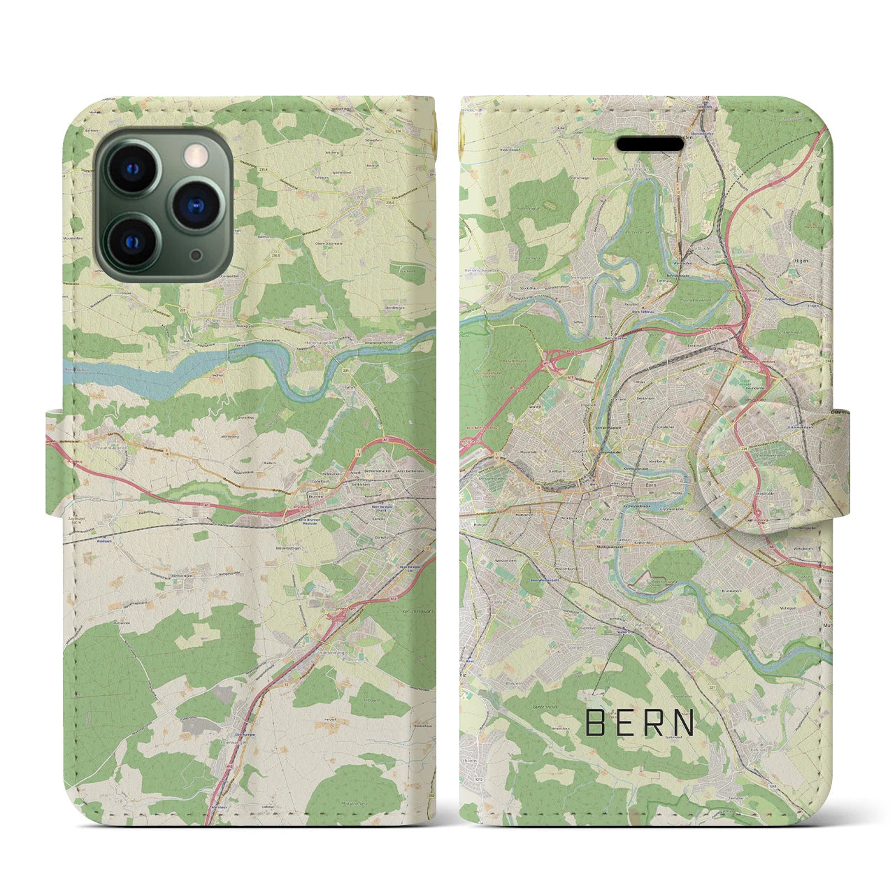 【ベルン】地図柄iPhoneケース（手帳両面タイプ・ナチュラル）iPhone 11 Pro 用