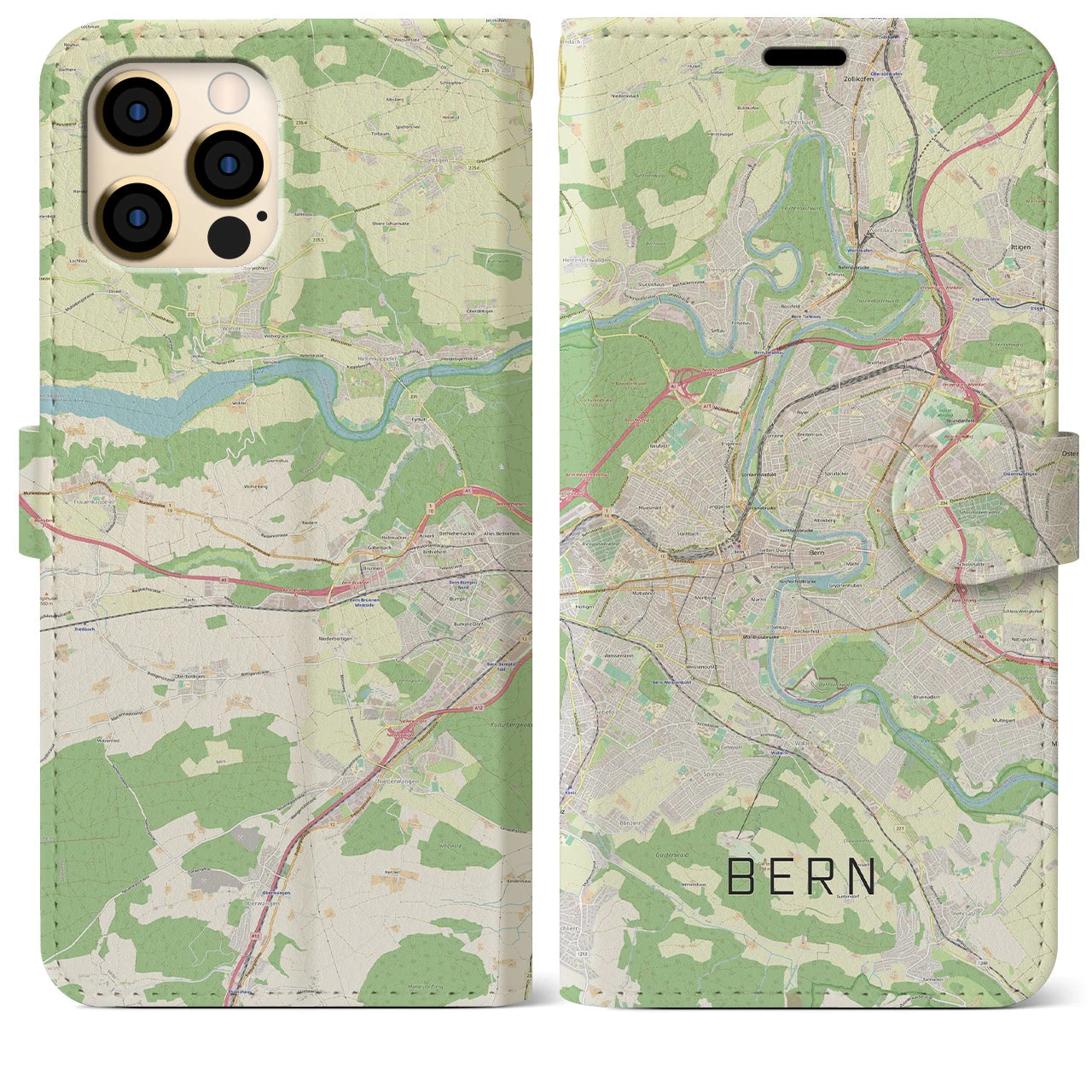 【ベルン】地図柄iPhoneケース（手帳両面タイプ・ナチュラル）iPhone 12 Pro Max 用