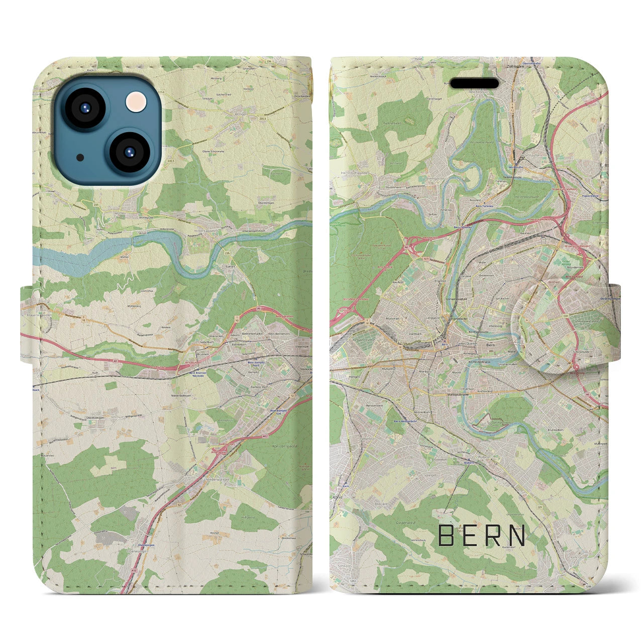 【ベルン】地図柄iPhoneケース（手帳両面タイプ・ナチュラル）iPhone 13 用