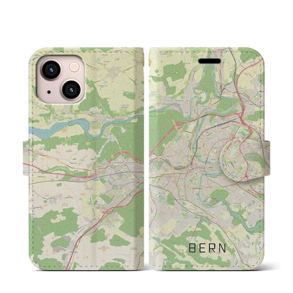 【ベルン（スイス）】地図柄iPhoneケース（手帳タイプ）ナチュラル・iPhone 13 mini 用