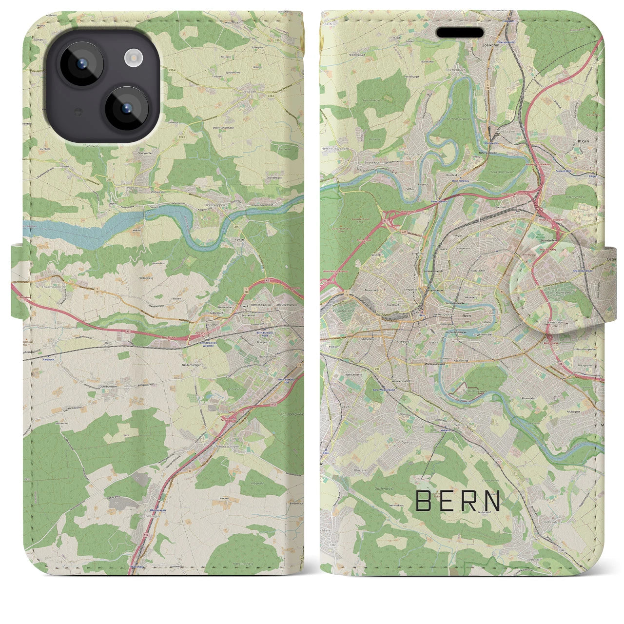 【ベルン】地図柄iPhoneケース（手帳両面タイプ・ナチュラル）iPhone 14 Plus 用