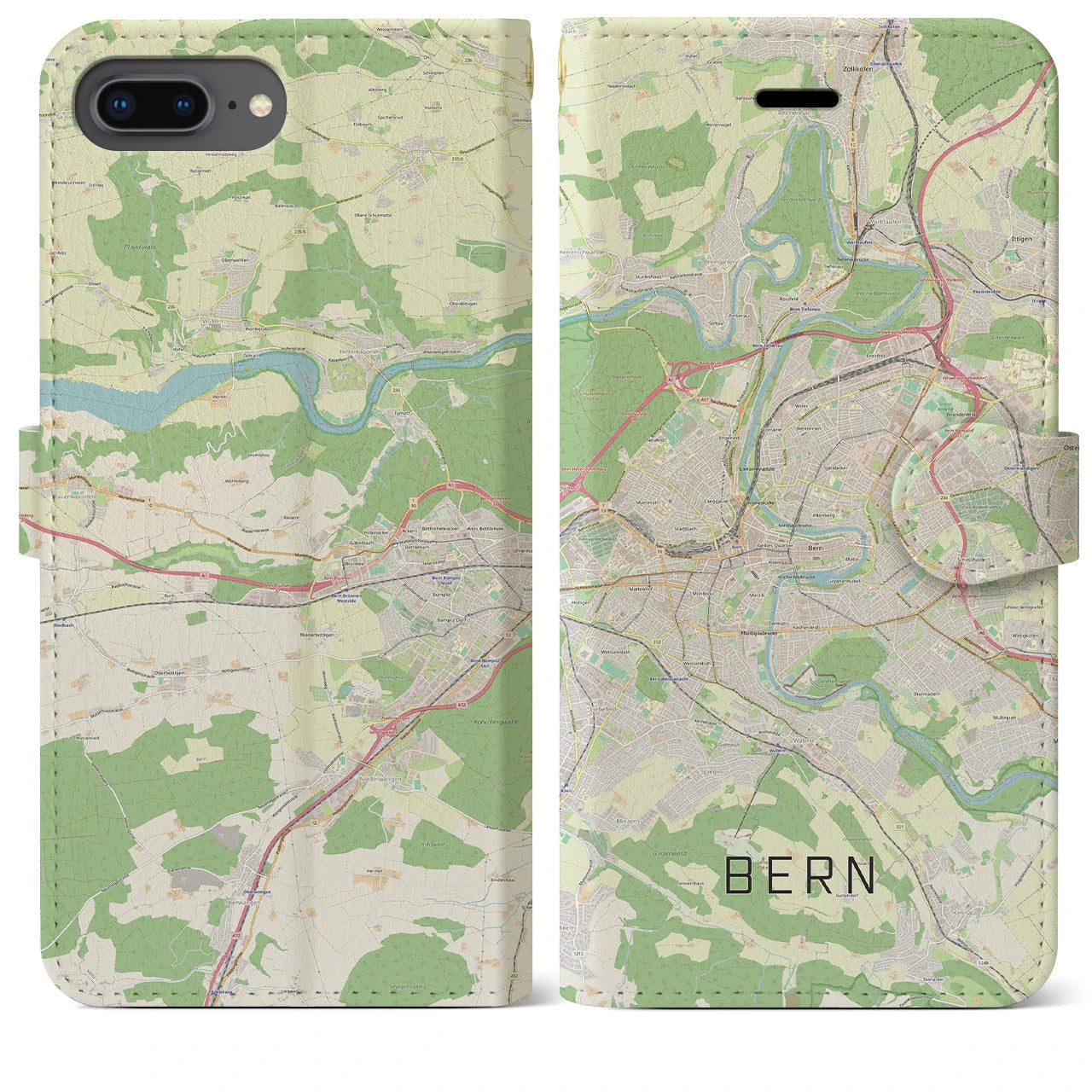 【ベルン】地図柄iPhoneケース（手帳両面タイプ・ナチュラル）iPhone 8Plus /7Plus / 6sPlus / 6Plus 用