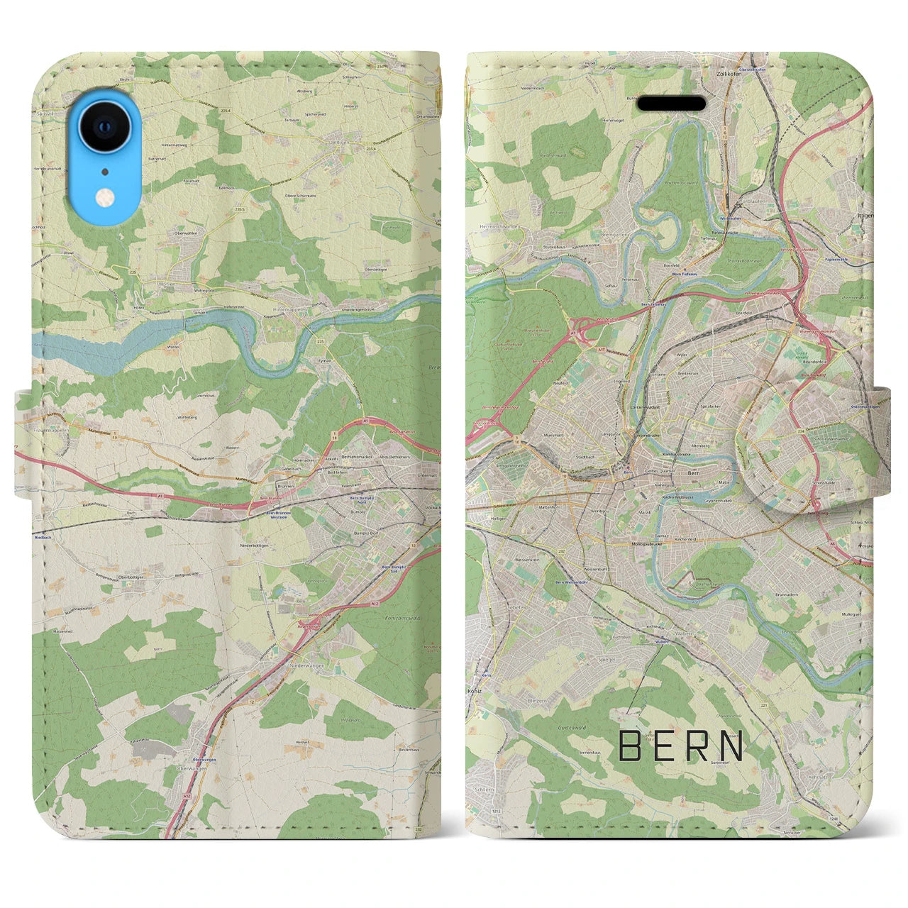 【ベルン】地図柄iPhoneケース（手帳両面タイプ・ナチュラル）iPhone XR 用