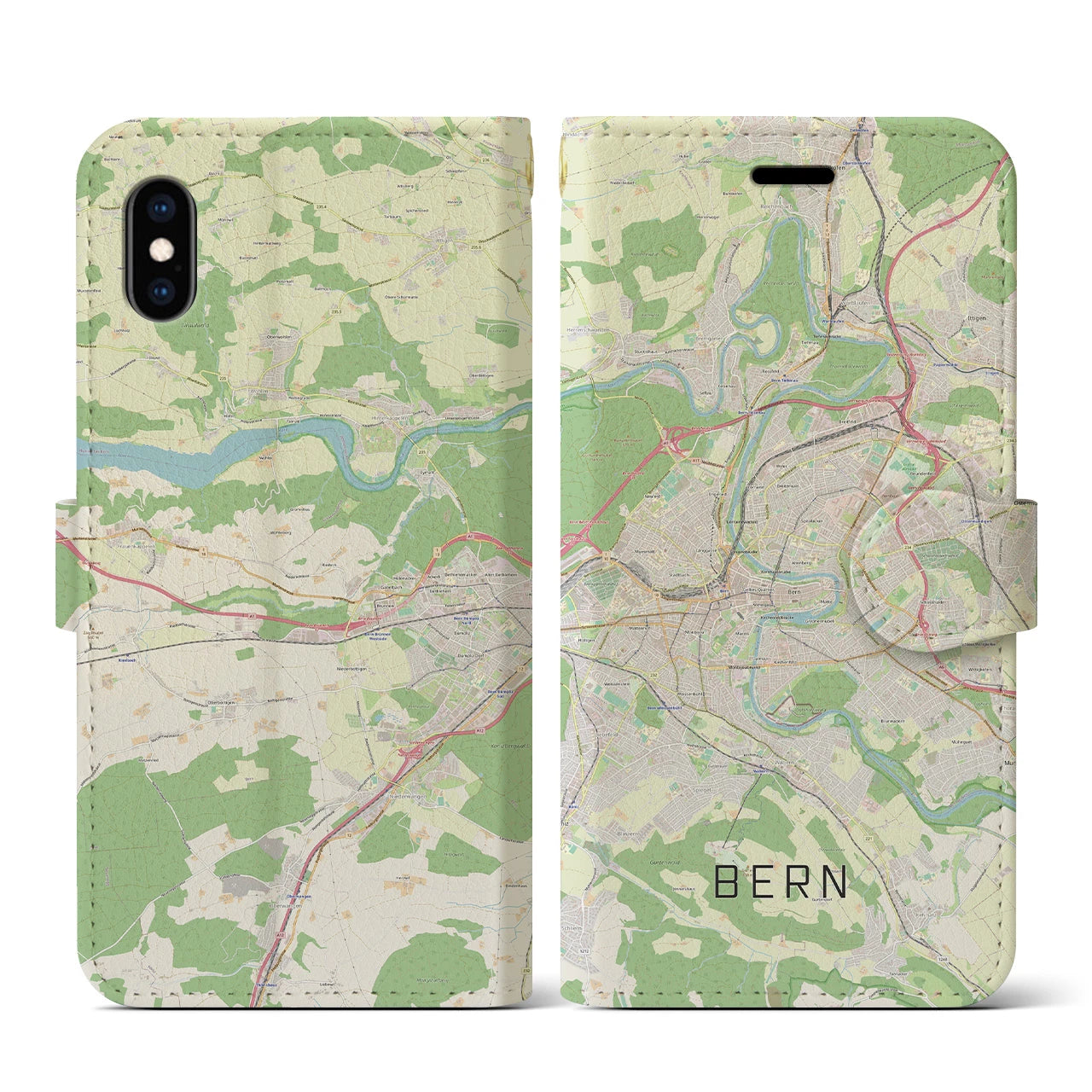 【ベルン】地図柄iPhoneケース（手帳両面タイプ・ナチュラル）iPhone XS / X 用
