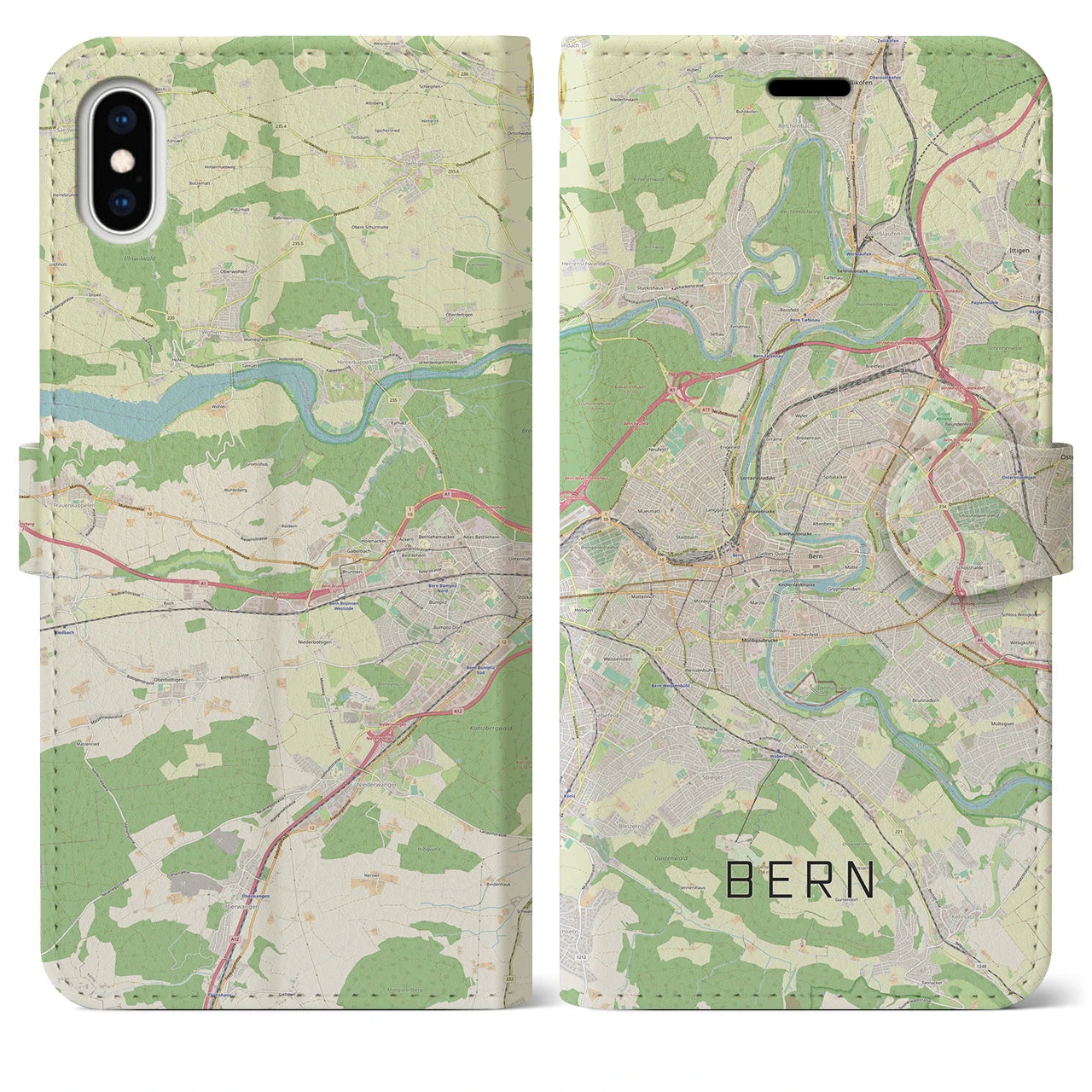 【ベルン】地図柄iPhoneケース（手帳両面タイプ・ナチュラル）iPhone XS Max 用