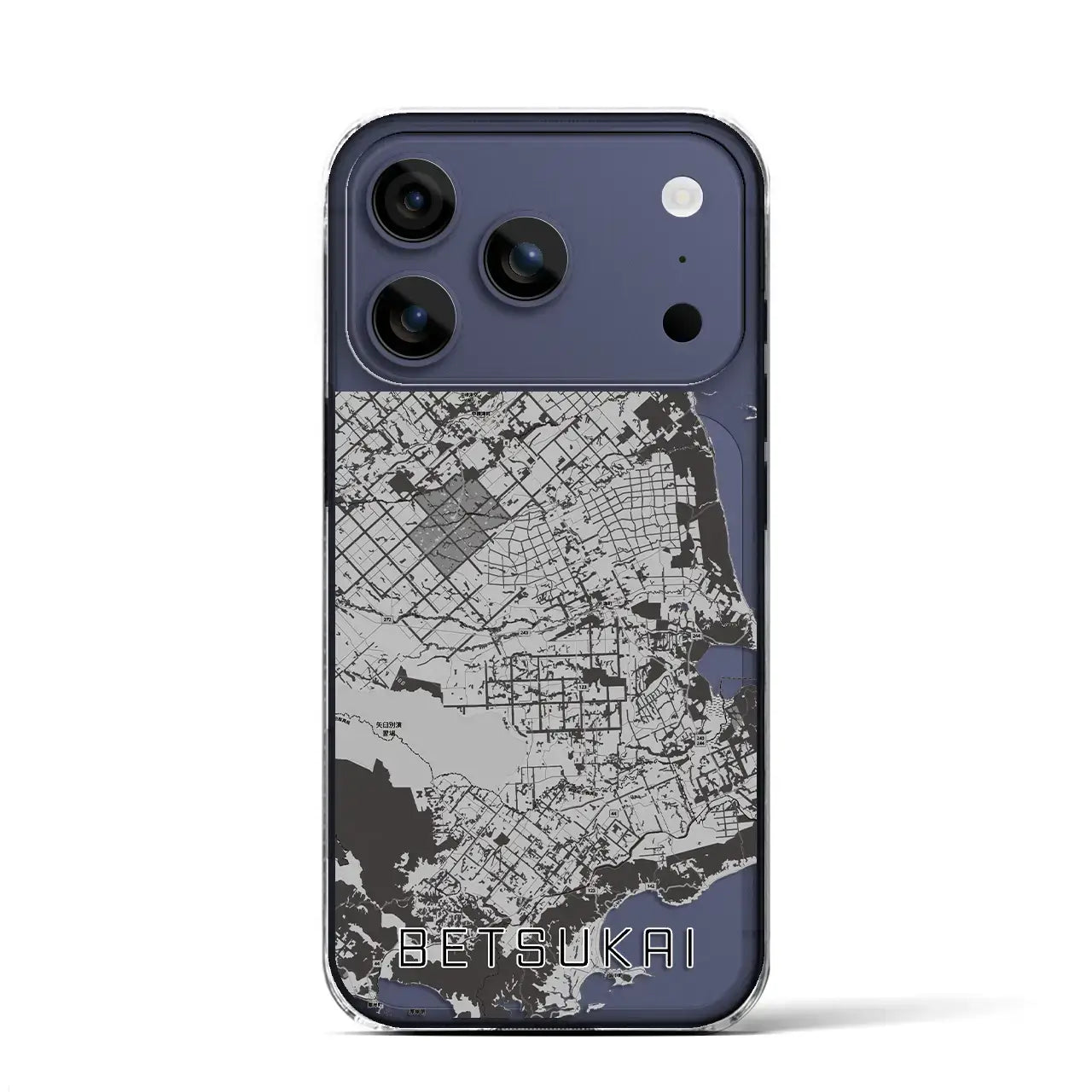 【別海（北海道）】地図柄iPhoneケース（クリアタイプ）モノトーン・iPhone 17 Pro Max 用