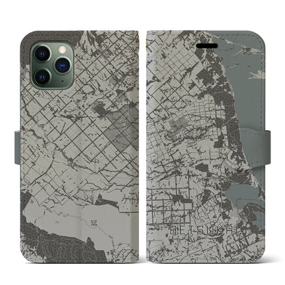 【別海（北海道）】地図柄iPhoneケース（手帳タイプ）モノトーン・iPhone 11 Pro 用